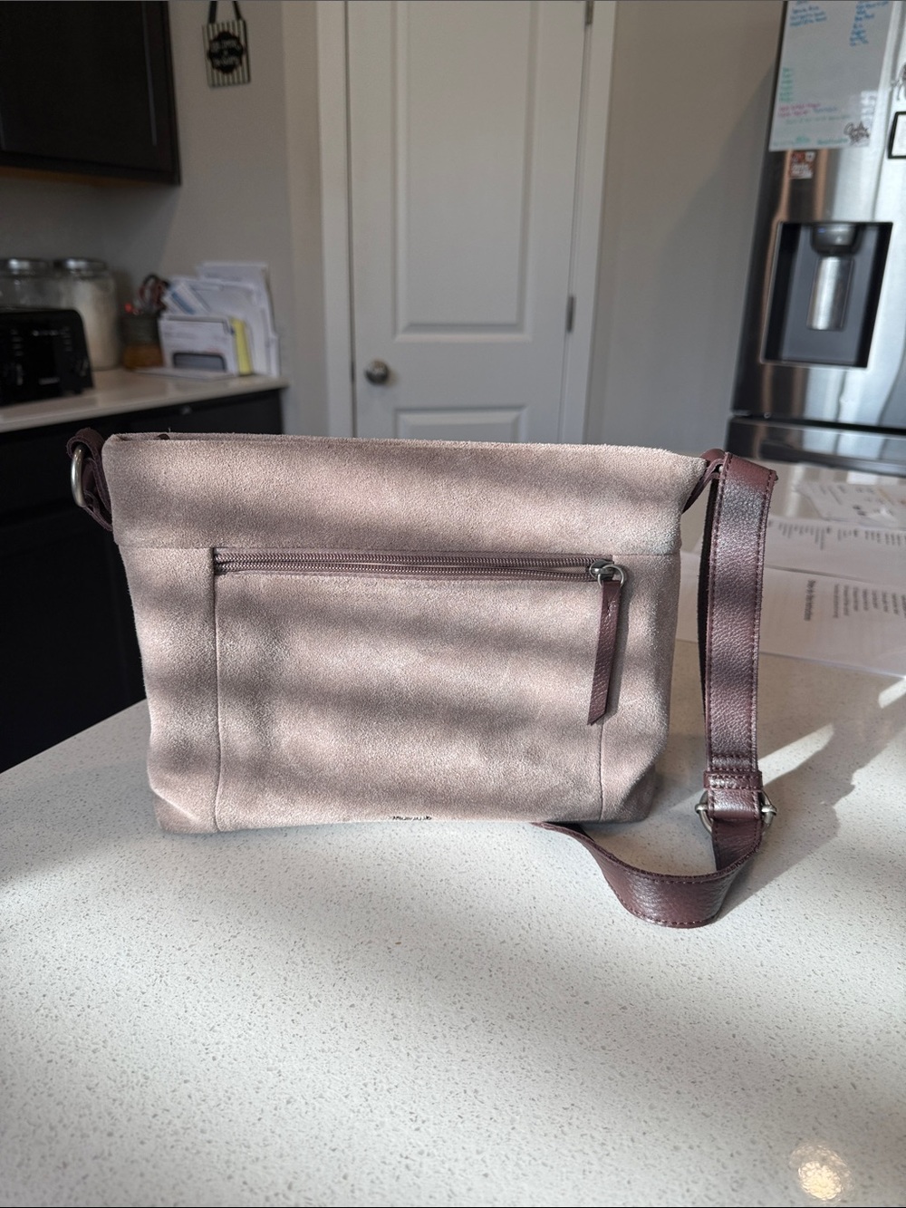 Crossbody Bag in Taupe with Brown Strap